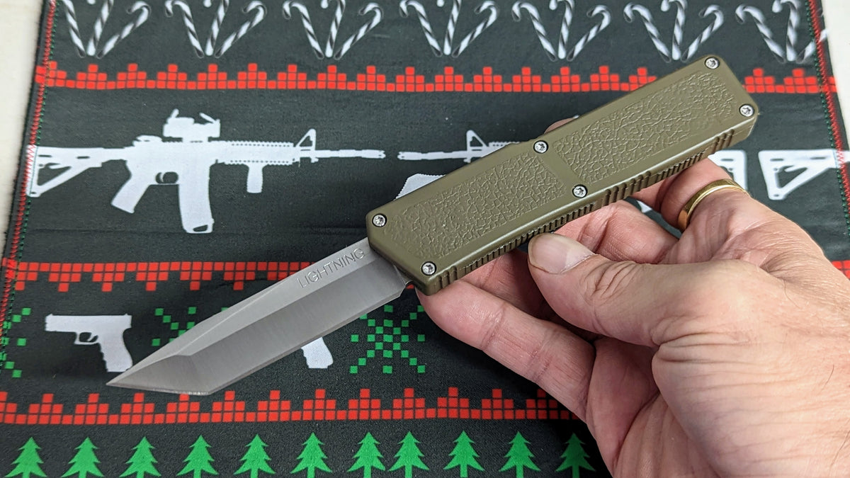 Lightning OTF Knife Olive Drab Stainless Tanto Plain Edge