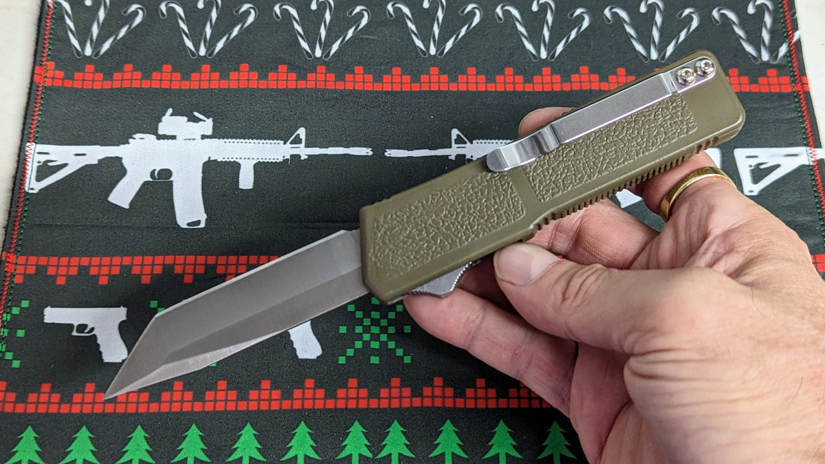 Lightning OTF Knife Olive Drab Stainless Tanto Plain Edge