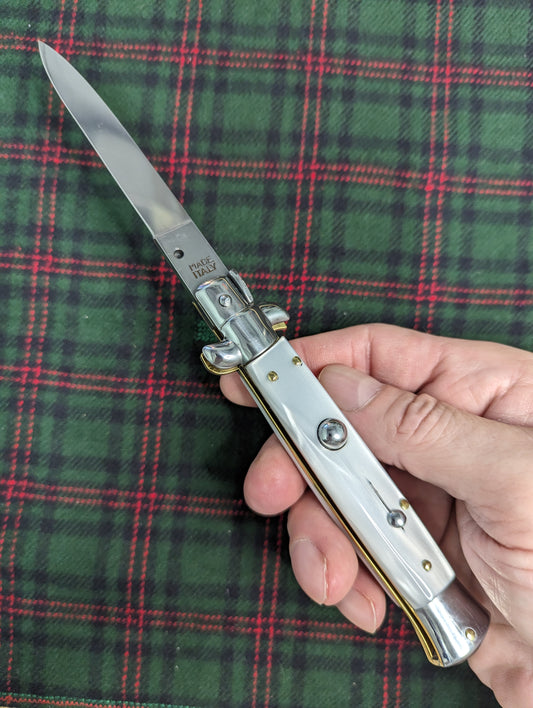 9" OL Imitation White Pearl Flat Grind Italian Stiletto