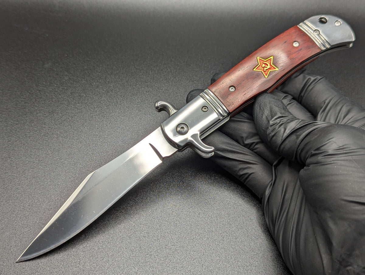 USSR Hidden Release Automatic Knife Red Wood