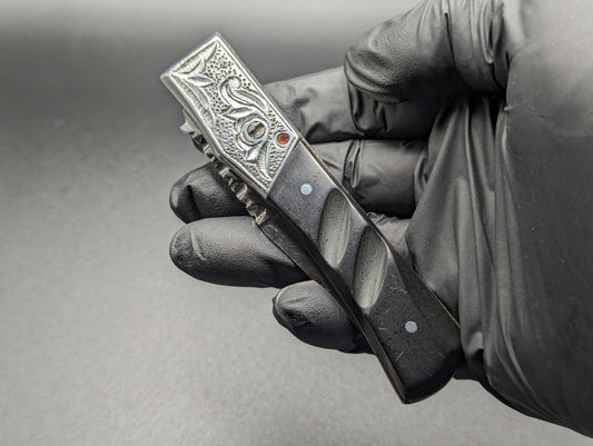 SOVIET ERA RUSSIAN PRISON KNIFE HIDDEN RELEASE ENGRAVED BLACK