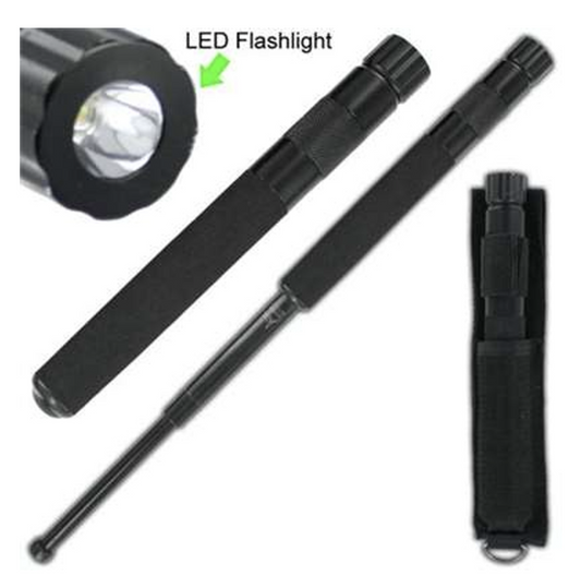 21" TELESCOPIC TACTICAL SECURITY BATON w/ LED FLASHLIGHT