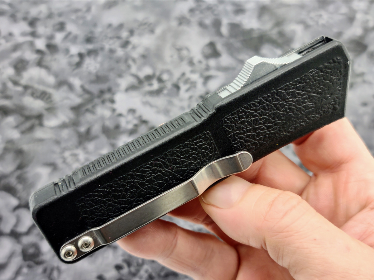 Lightning OTF Knife Black Stainless Tanto Serrated Edge