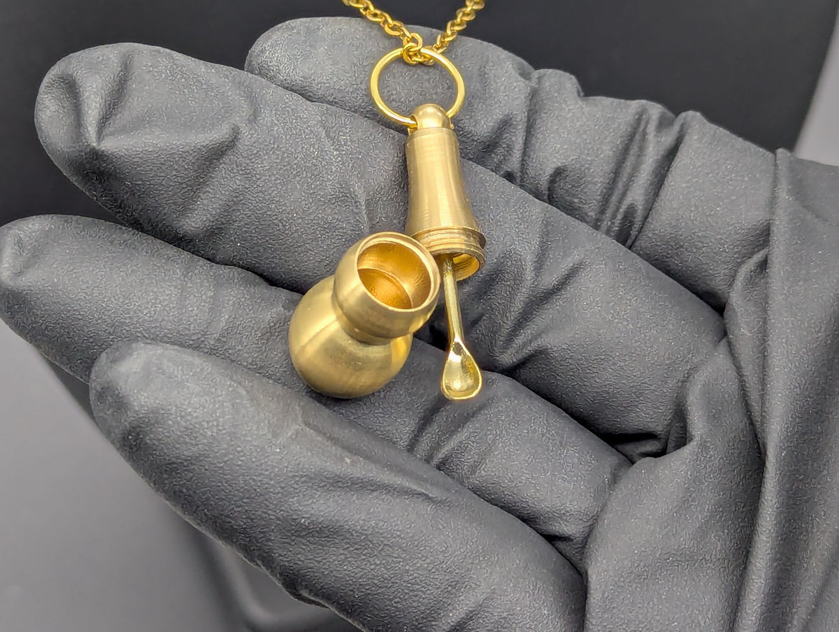 22" Gold Magic Powder Urn Mini Spoon & Screw Top Jar EDC Necklace