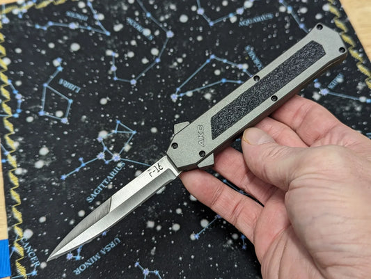 GREY S/E AKC ITALY F-16 DUAL ACTION OTF KNIFE