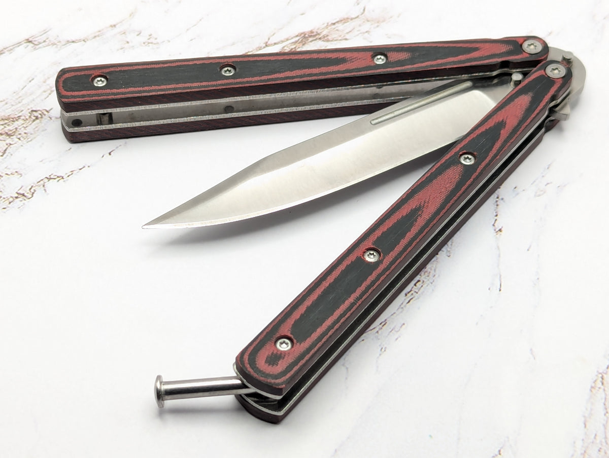 9" Red & Black Micarta Stainless Butterfly Knife