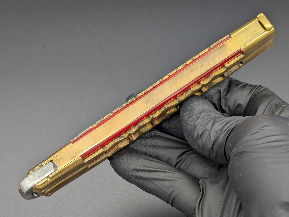11" KALAPKUP BRASS/ RED BLOOD CLIP POINT FHM BALISONG