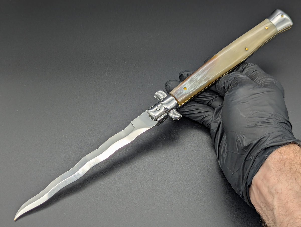 13" KRIS BLONDE HORN SWITCHBLADE ITALIAN STILETTO