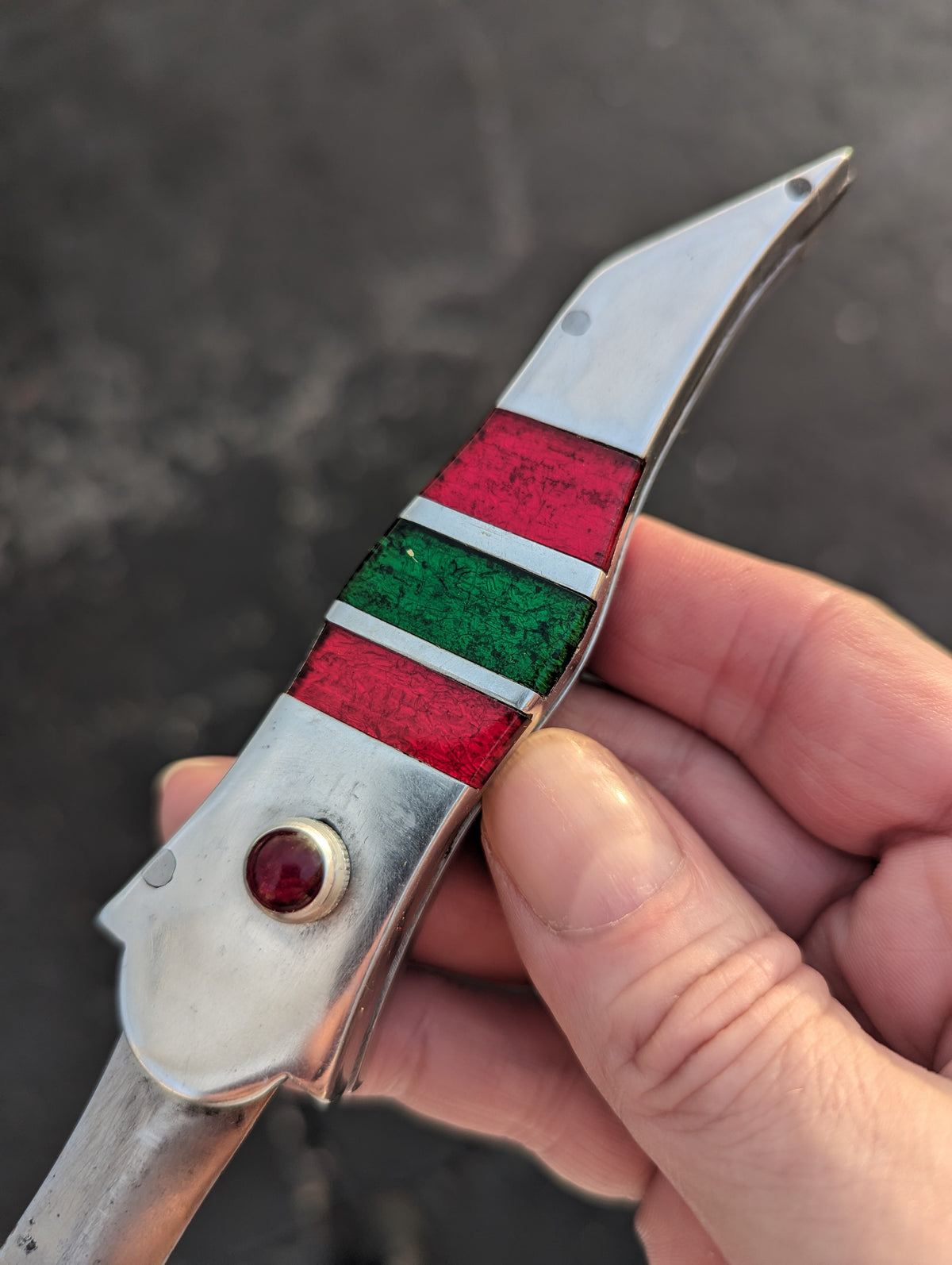 Vintage Russian Prison Switchblade Knife Red & Green Jeweled