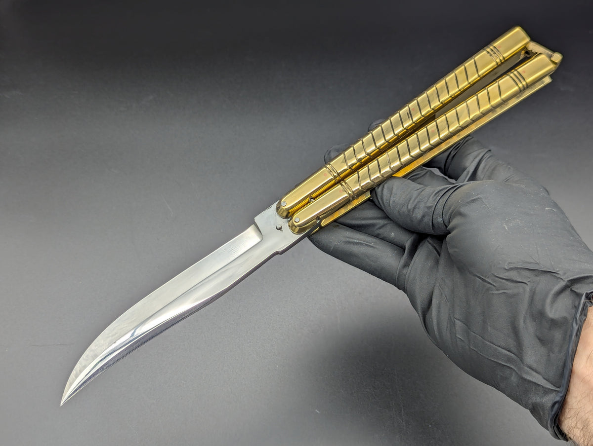 11" 404g SOLID BRASS FHM CLIP POINT BLADE BALISONG