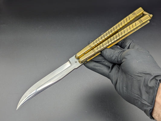 11" 404g SOLID BRASS FHM CLIP POINT BLADE BALISONG