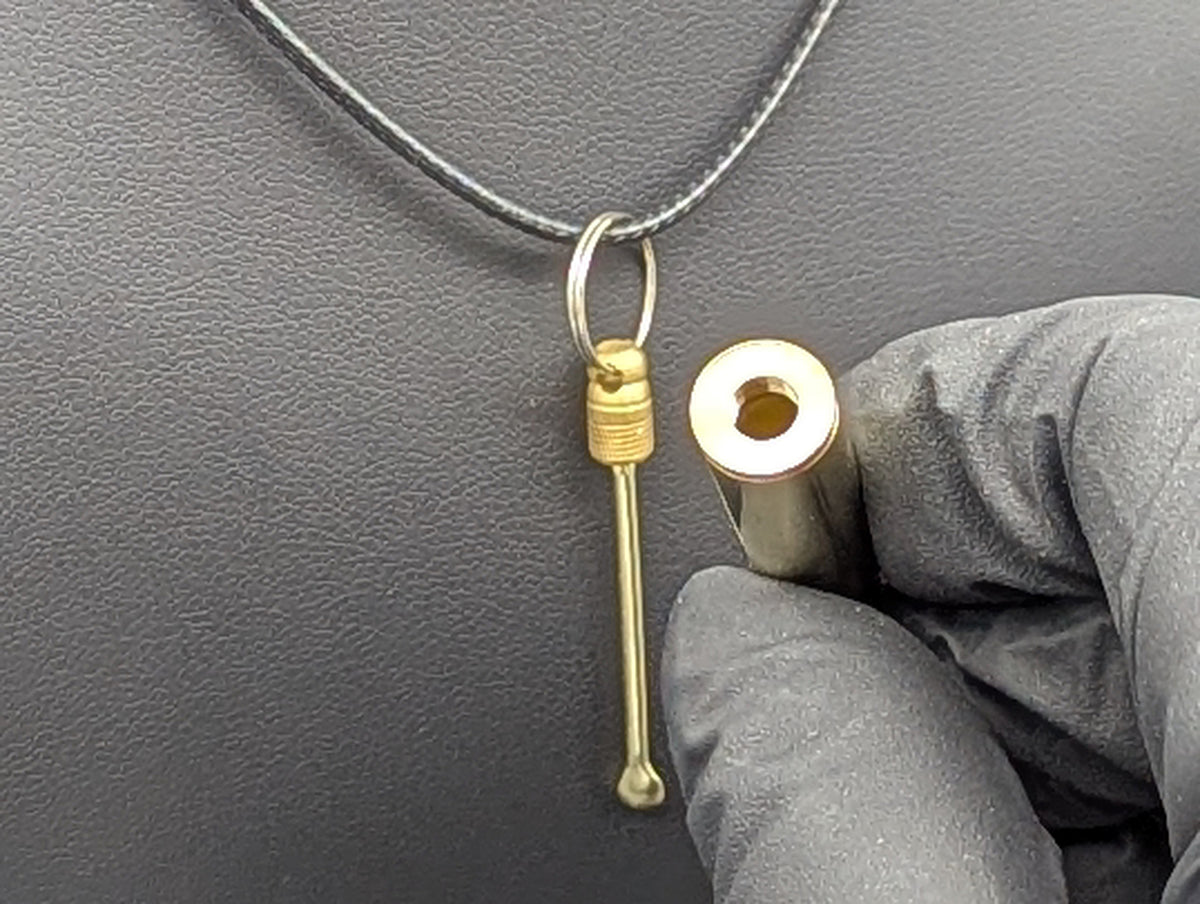 Brass Bullet Hidden Mini Spoon Pendant w/ Cotton Cord Necklace