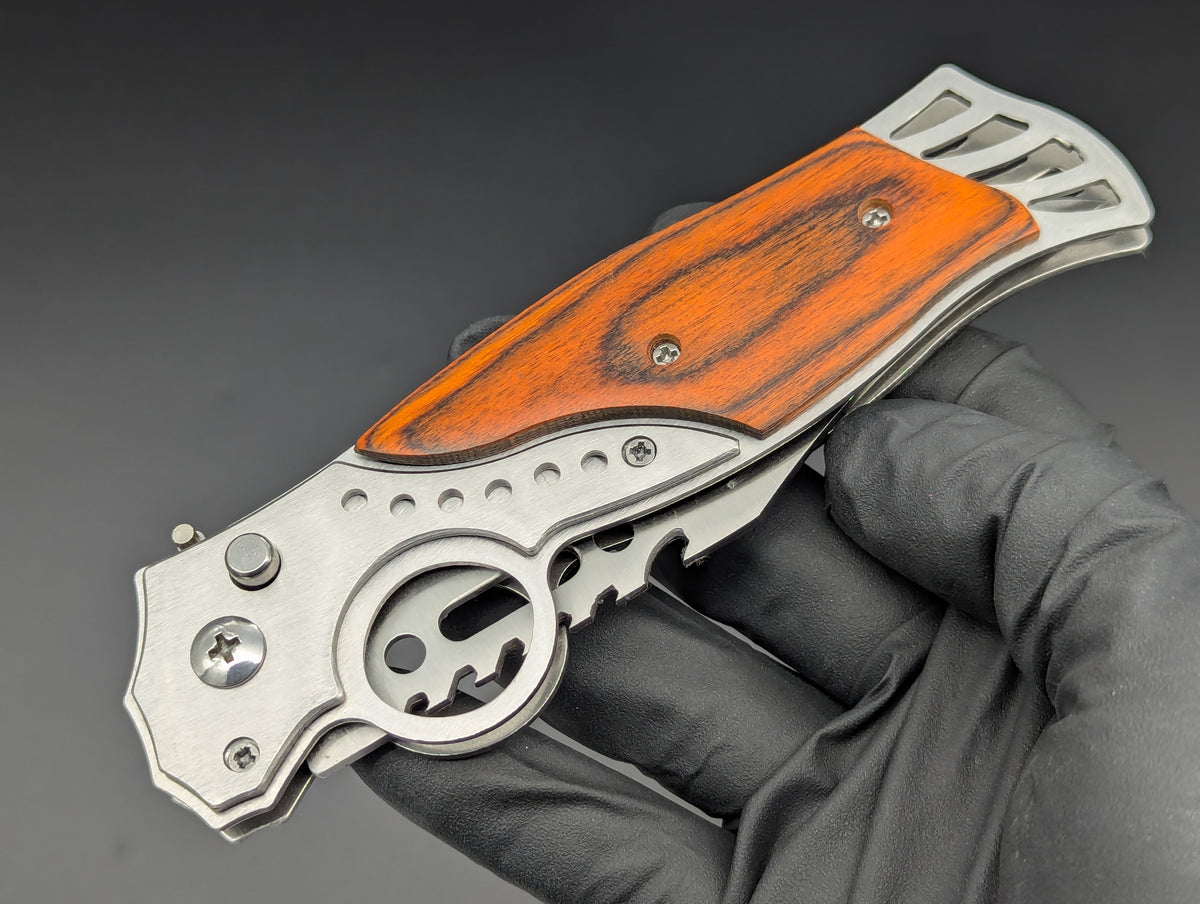 9.5" ROSEWOOD CIGAR CUTTER AUTOMATIC OPENING KNIFE