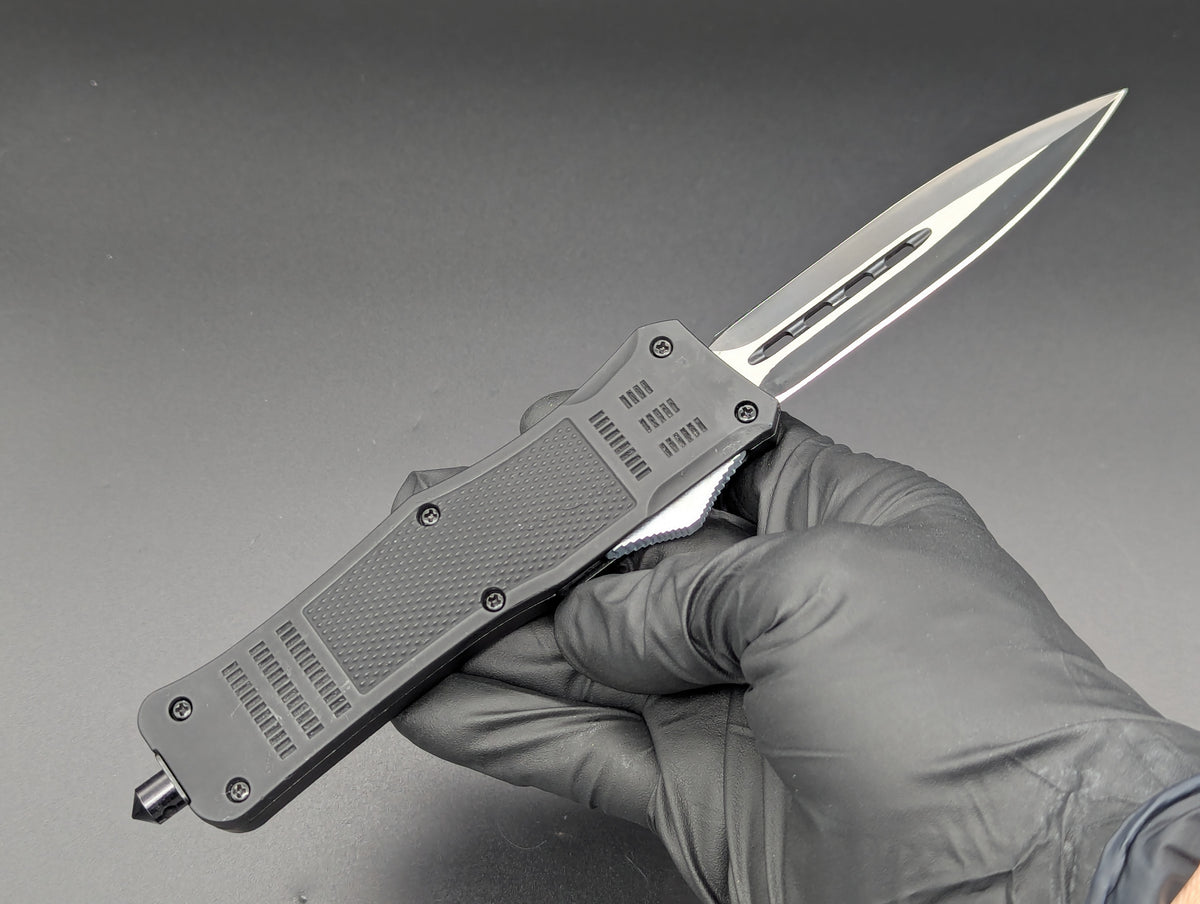 9" 2-Tone Black Dual Edge CQC OTF Automatic Knife