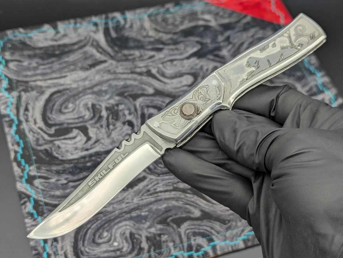 Engraved Stainless Russian Prison Made RPK Automatic Switchblade Knife
