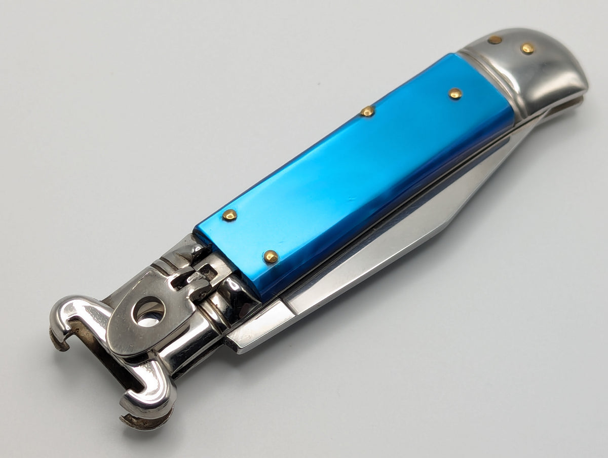 Vintage Italian Shell Puller Leverlock Switchblade Knife Blue Pearl