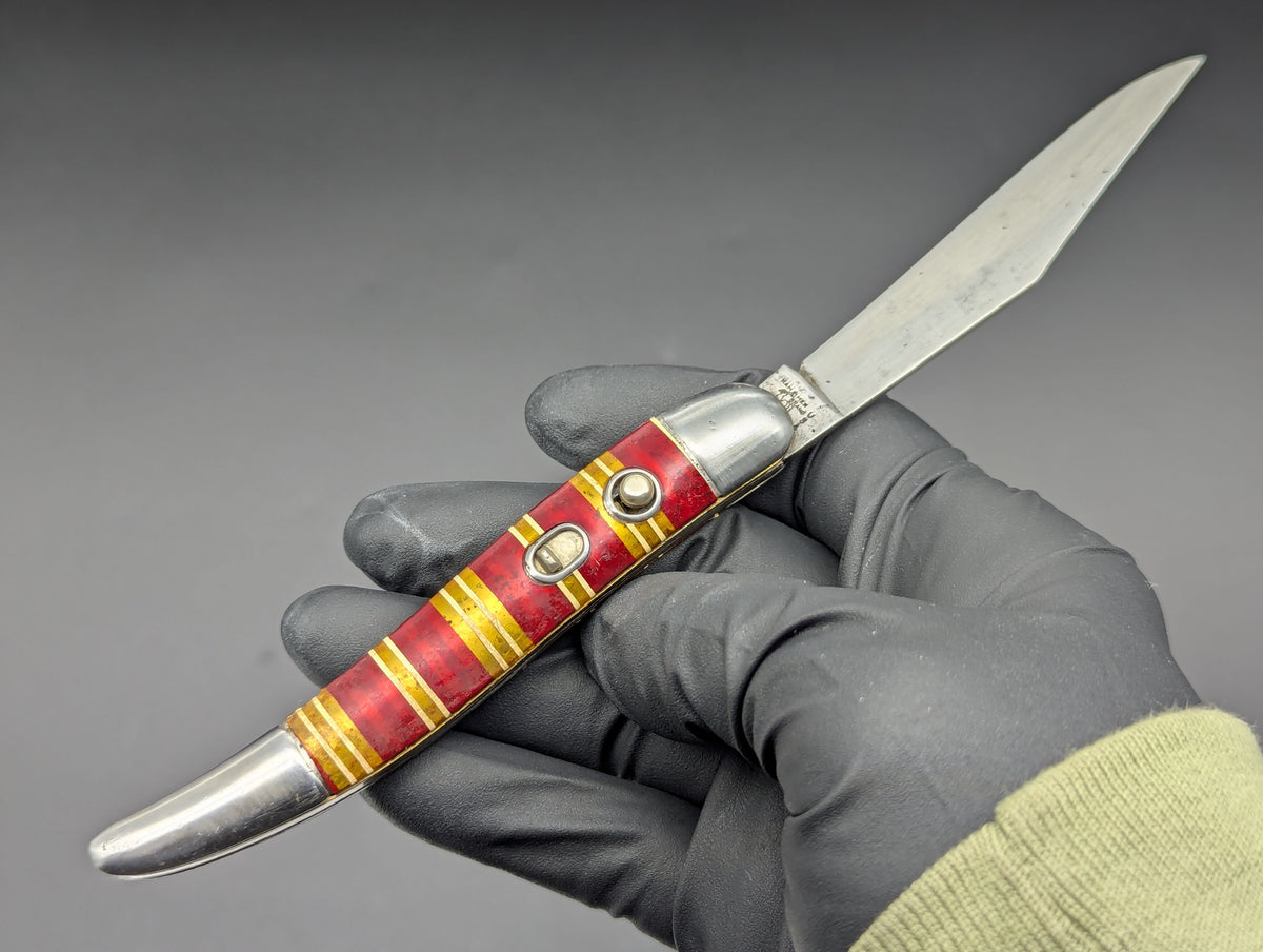 ANTIQUE HAMMER BRAND USA CANDY STRIPE SWITCHBLADE KNIFE