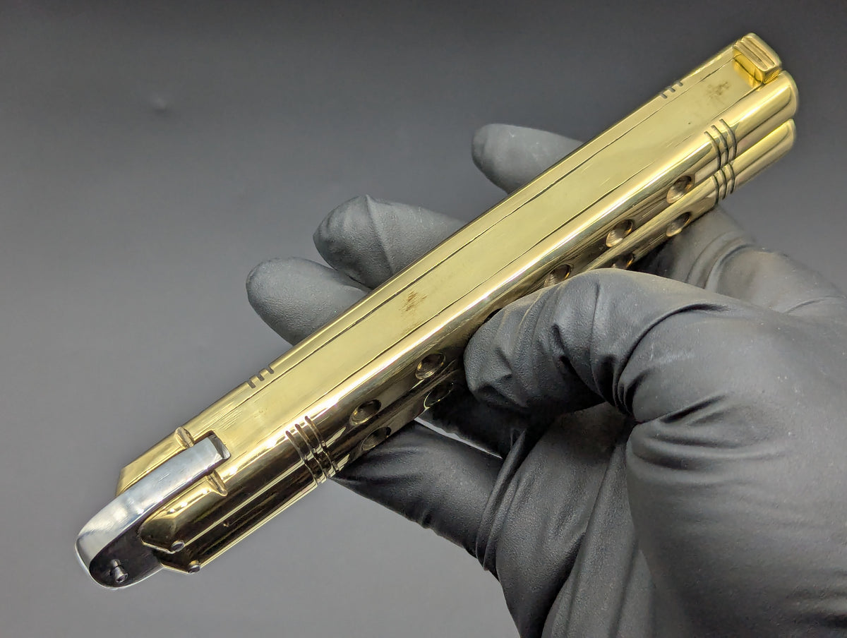 HUGE BRASS SLAB FHM BALISONG 384 GRAM RAZOR BLADE