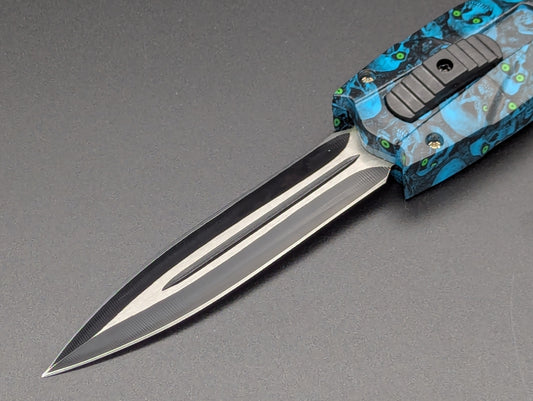 9" BLUE ZOMBIE SKULL VIPER D/A OTF KNIFE