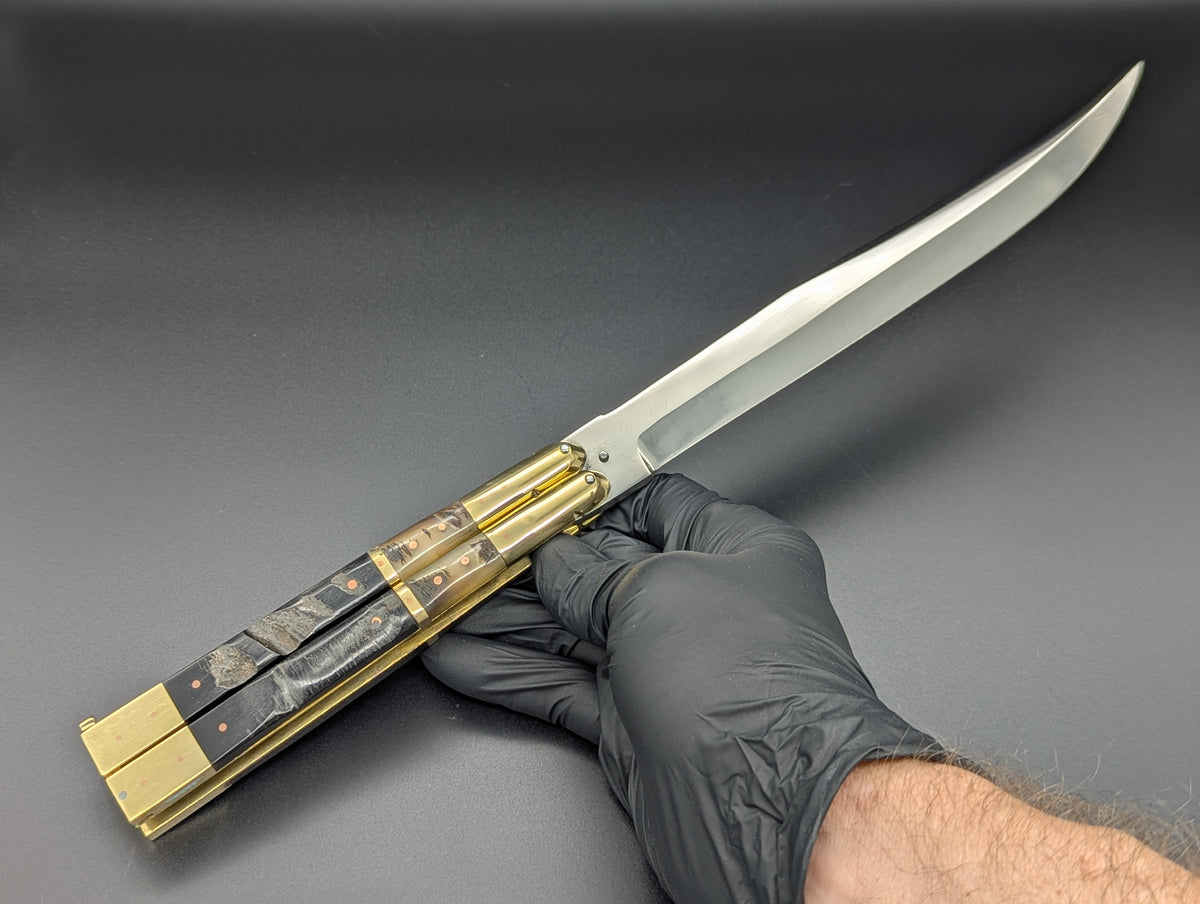 14.25" DOUBLE HORN BUSESE XL BLADE FHM BALISONG KNIFE