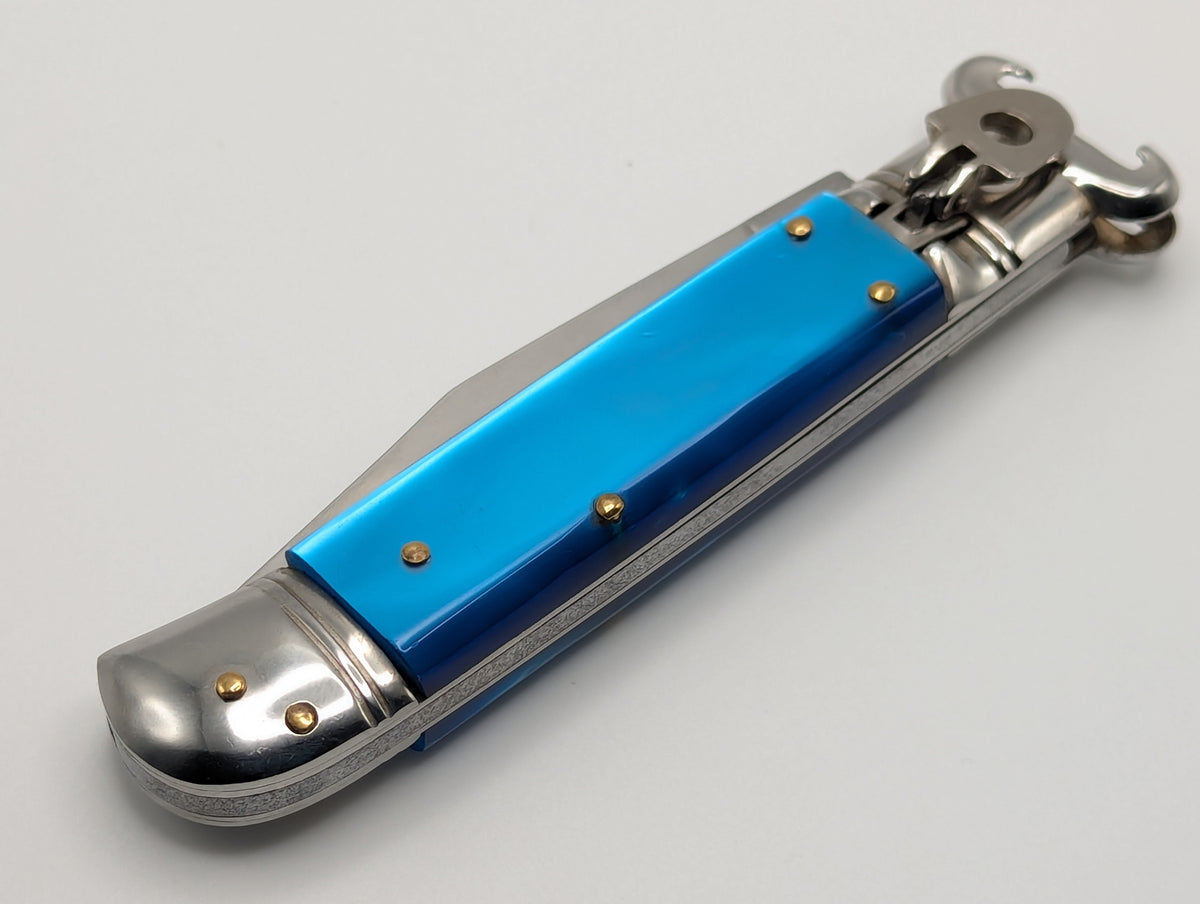 Vintage Italian Shell Puller Leverlock Switchblade Knife Blue Pearl