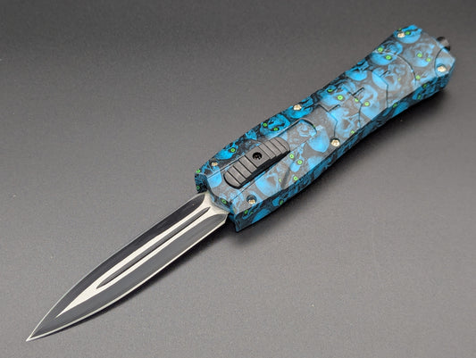 9" BLUE ZOMBIE SKULL VIPER D/A OTF KNIFE