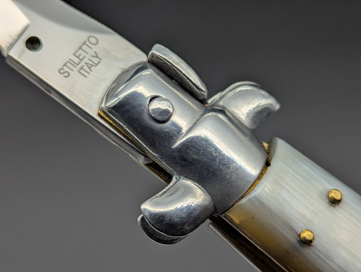 13" KRIS BLONDE HORN SWITCHBLADE ITALIAN STILETTO