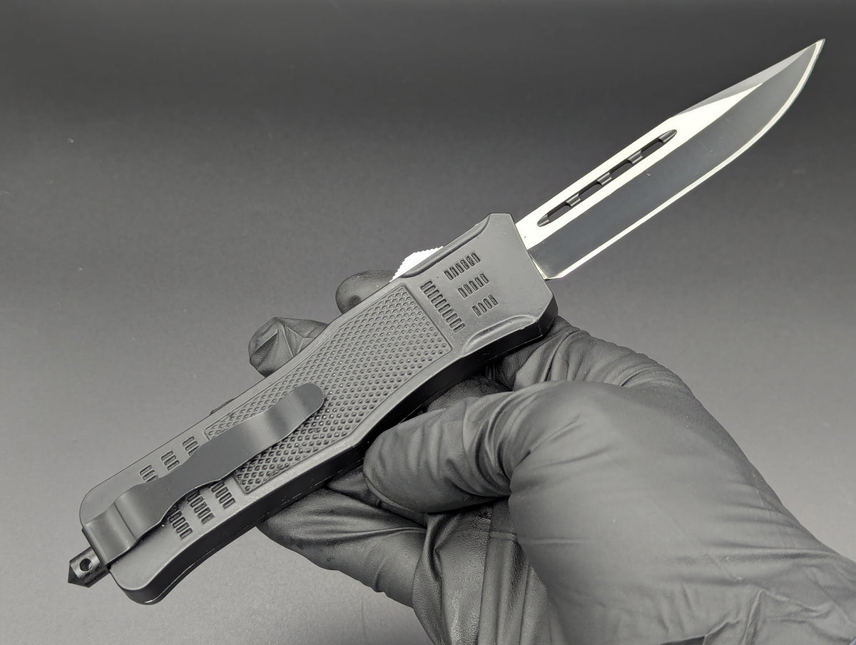9" 2-Tone Black Drop Point CQC OTF Automatic Knife