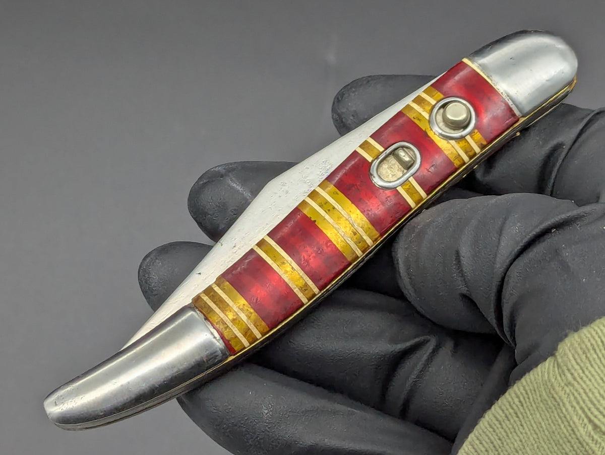 ANTIQUE HAMMER BRAND USA CANDY STRIPE SWITCHBLADE KNIFE