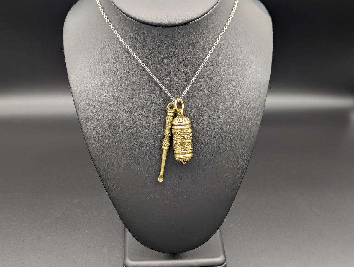 Magic Fu Man Chu Mini Spoon & Brass Tibetan Jar Necklace