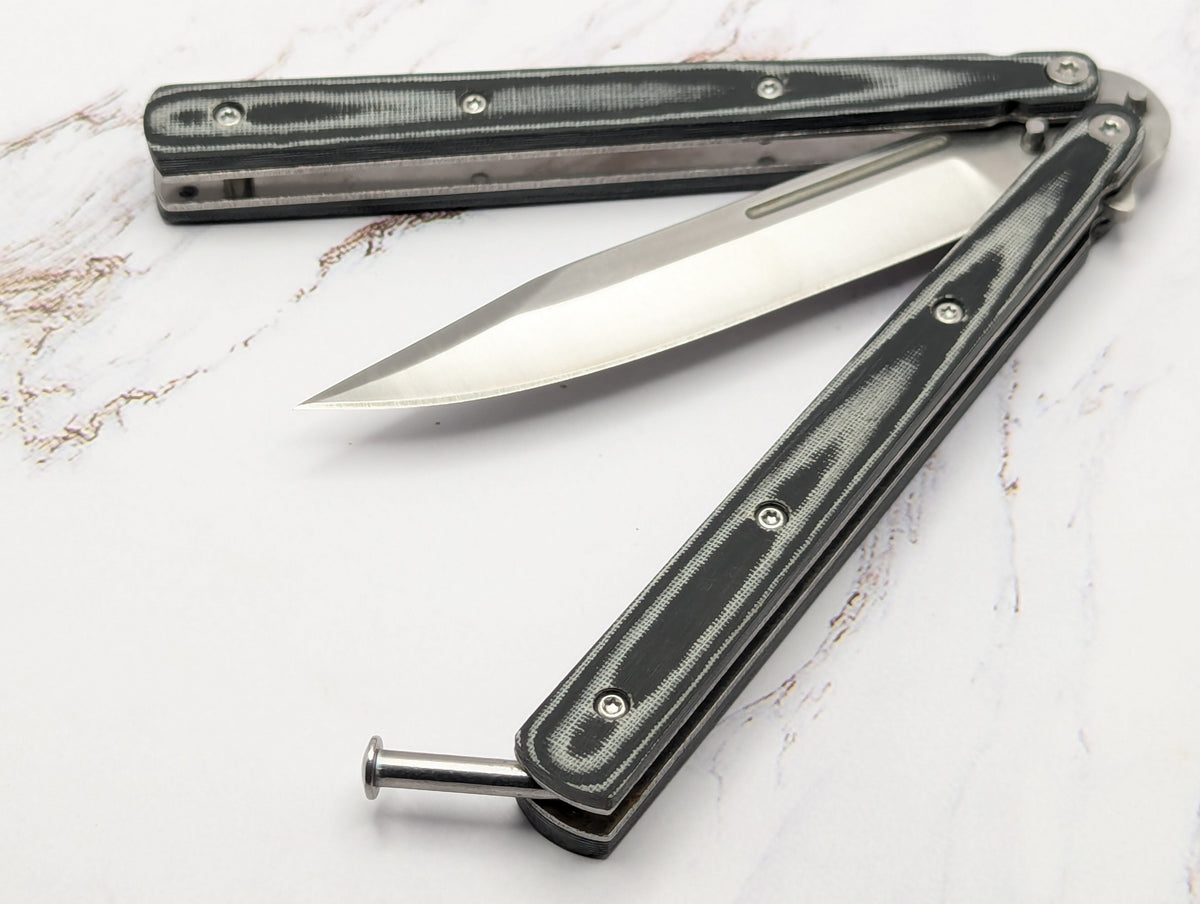 9" Grey & Black Micarta Stainless Butterfly Knife