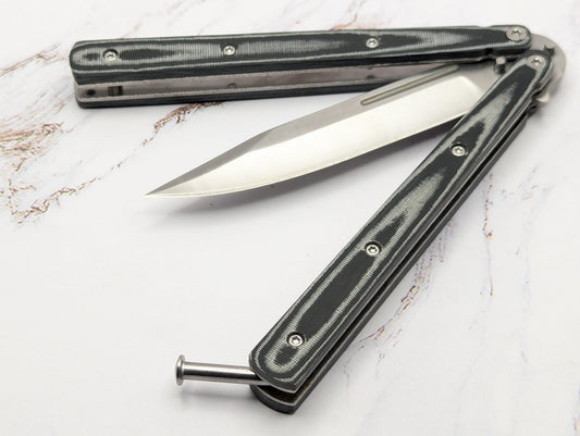 9" Grey & Black Micarta Stainless Butterfly Knife
