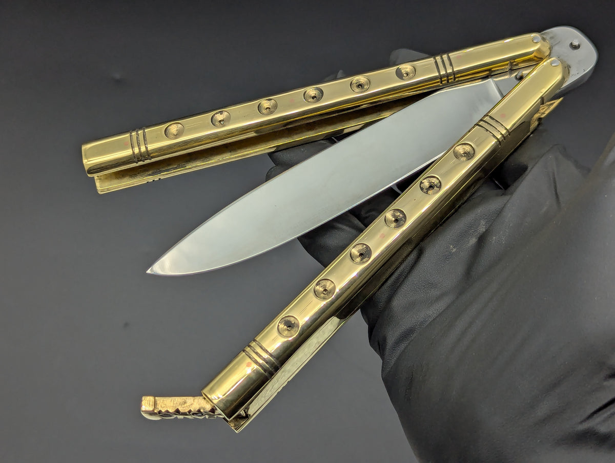 HUGE BRASS SLAB FHM BALISONG 384 GRAM RAZOR BLADE