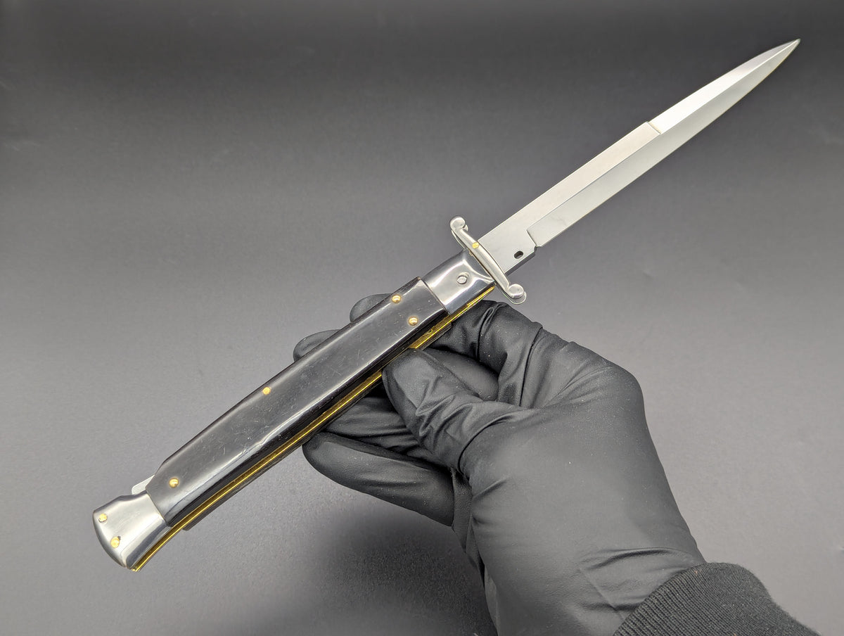 11" FRANK B DARK HORN ITALIAN SWINGUARD SWITCHBLADE KNIFE