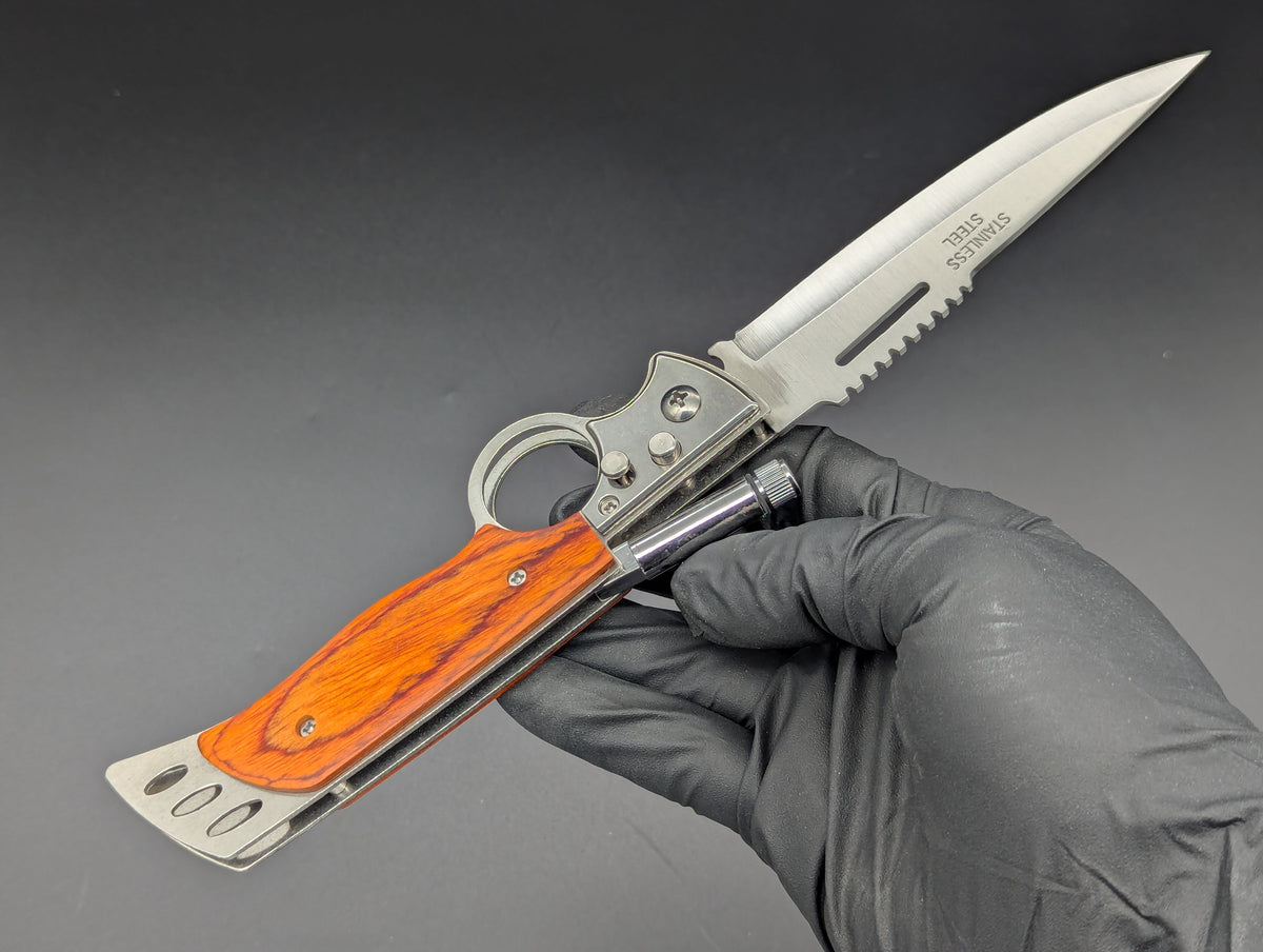 10" CIGAR CUTTER ROSEWOOD SWITCHBLADE KNIFE w/ LIGHT