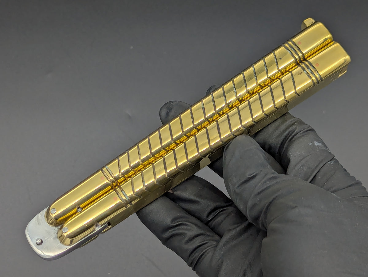 402G FHM SOLID BRASS BALISONG RAMBO CLIP POINT