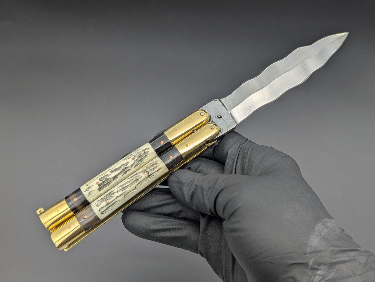 23cm TRIPLE HORN KRIS BLADE PHILIPPINES HANDMADE BALISONG BRASS