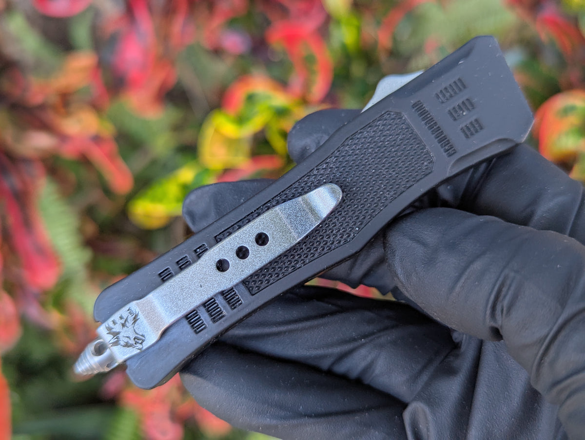 7" Black Mini Tanto Plain D/A OTF Knife