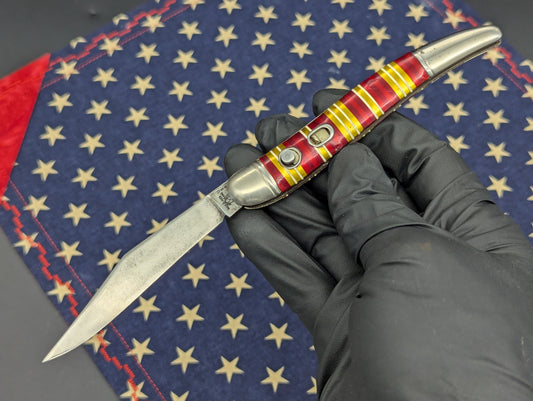ANTIQUE HAMMER BRAND CANDY STRIPE TOOTHPICK SWITCHBLADE KNIFE