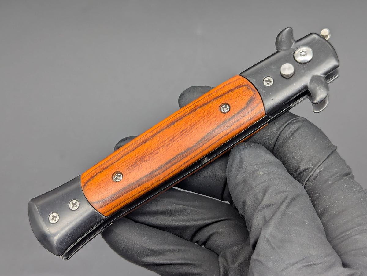 TACTICAL RED WOOD DIABLO MILANO SWITCHBLADE KNIFE