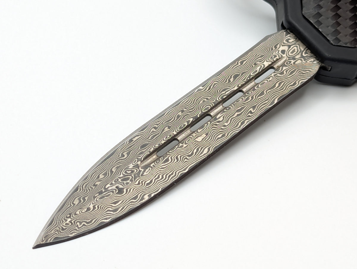 DAMASCUS & CARBON FIBER D/A OTF KNUCKLE KNIFE