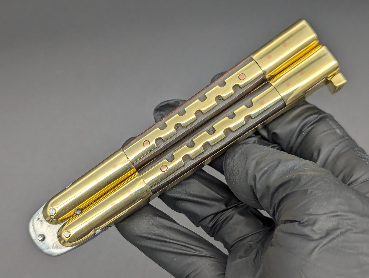 9" SOLID BRASS FHM KALAPKUP HEAVYWEIGHT BALISONG BROWN