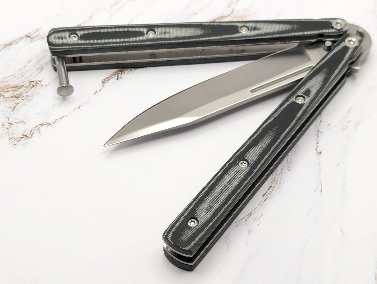 9" Grey & Black Micarta Stainless Butterfly Knife