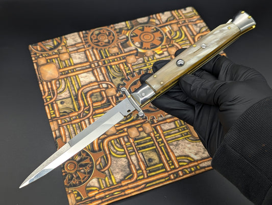 11" FRANK BELTRAME HANDMADE ITALIAN SWINGUARD SWITCHBLADE HONEY HORN 1