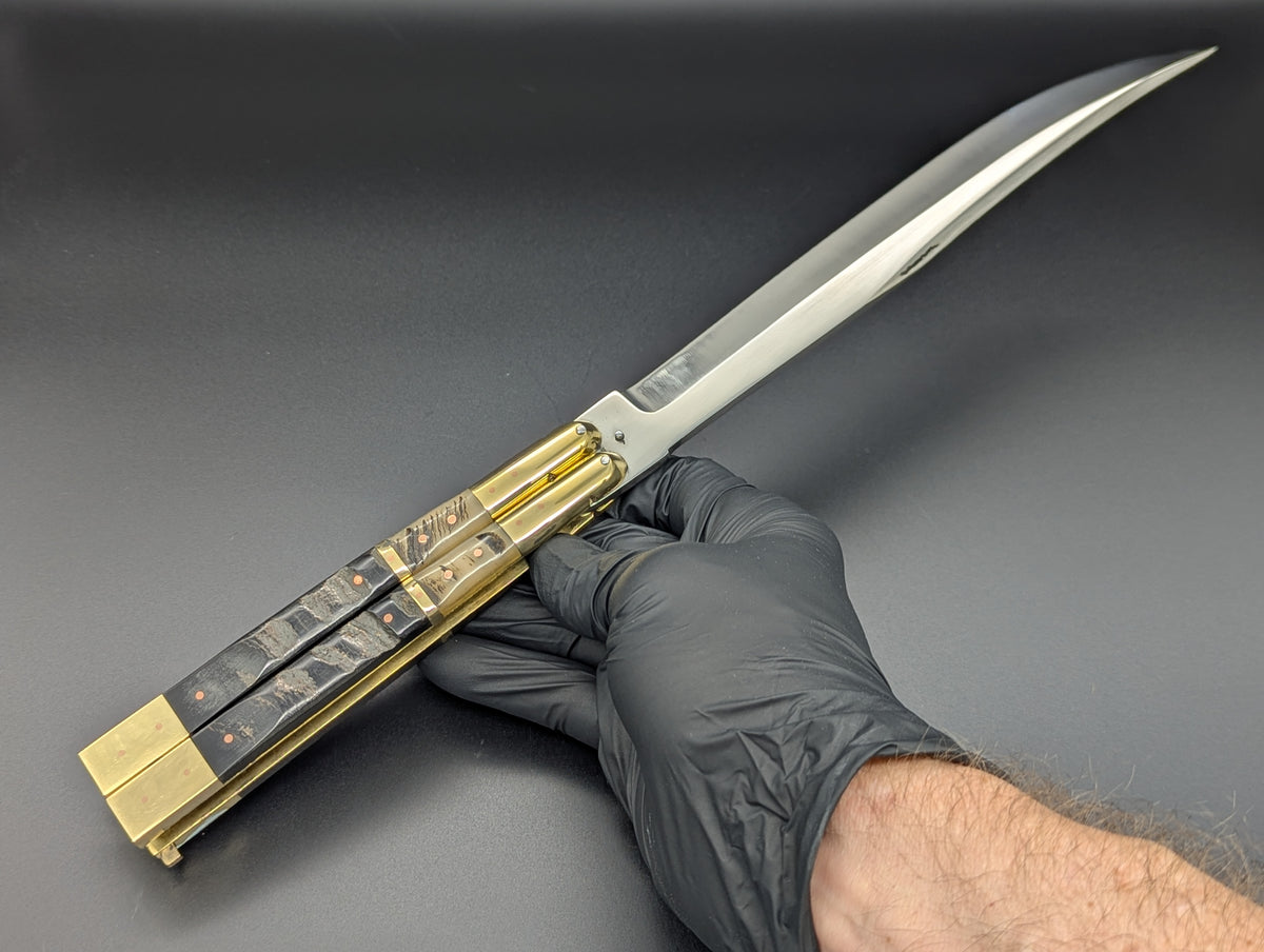 14.25" DOUBLE HORN BUSESE XL BLADE FHM BALISONG KNIFE
