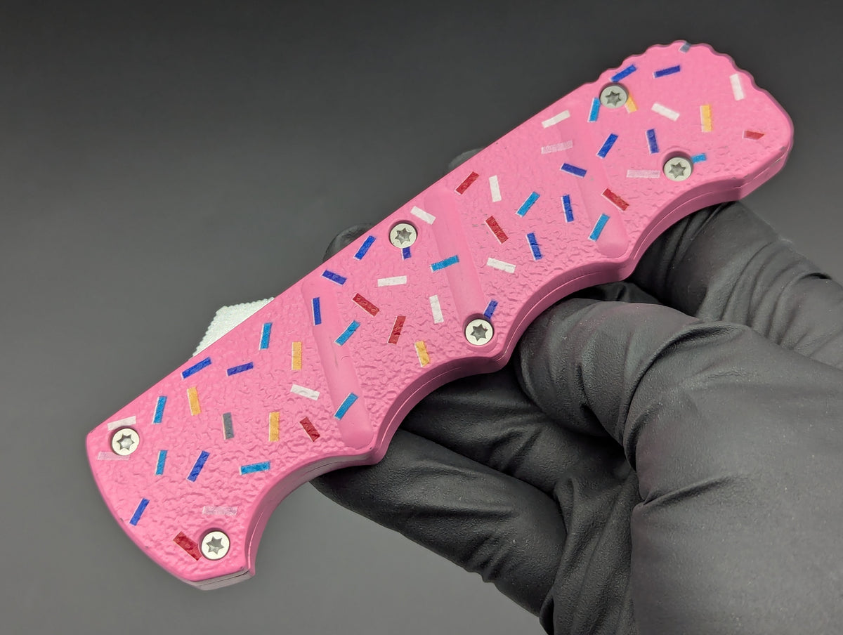 PINK SPRINKLED DONUT CLIP POINT D/A OTF KNIFE