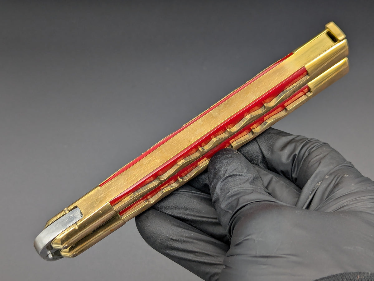 11" KALAPKUP BRASS/ RED RAMBO CLIP POINT FHM BALISONG