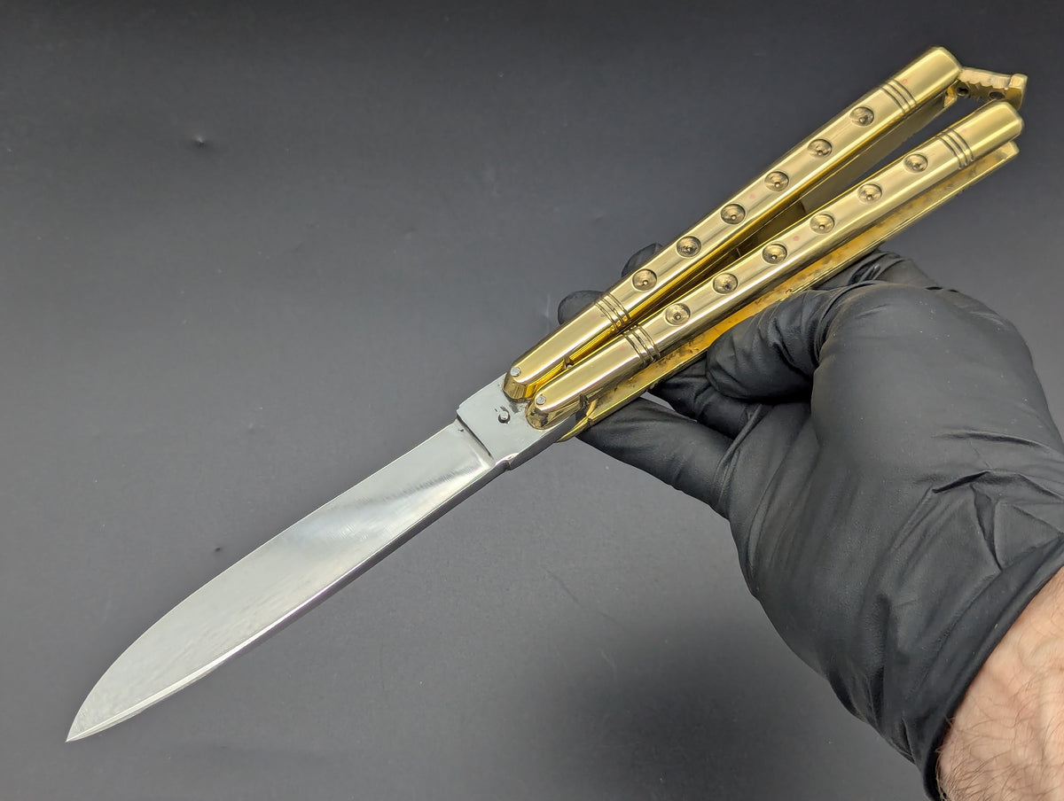 HUGE BRASS SLAB FHM BALISONG 384 GRAM RAZOR BLADE