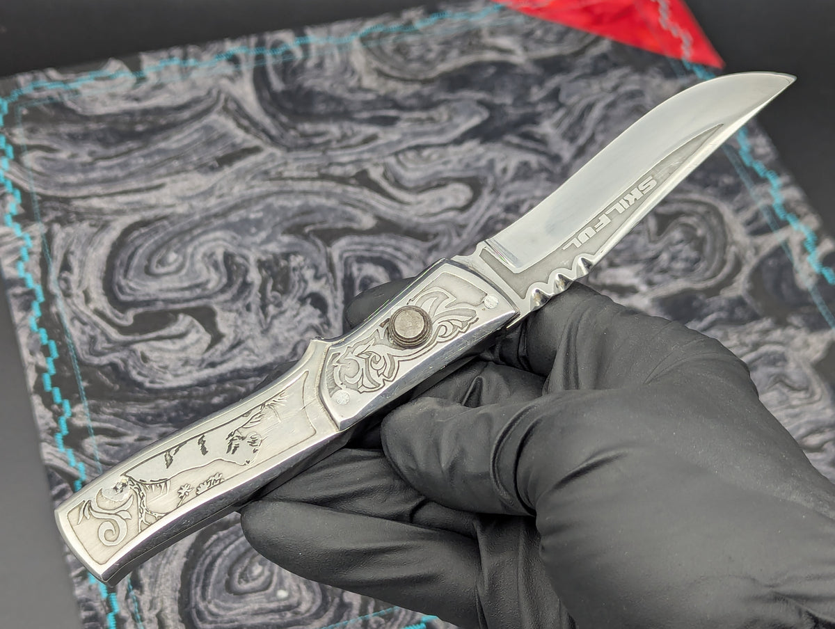 Engraved Stainless Russian Prison Made RPK Automatic Switchblade Knife
