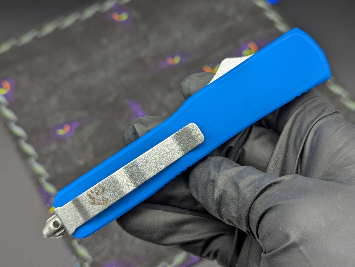 9.5" BLUE SLIMLINE EXECUTIVE D/A OTF KNIFE DOUBLE EDGE